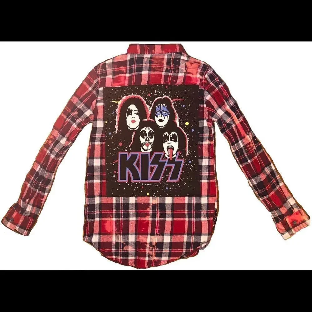 Kid's Plaid Flannel With KISS T-Shirt Patch